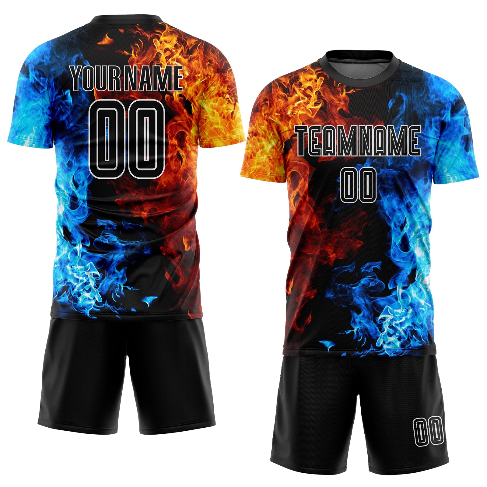 Custom Figure Black-White Flame Sublimation Soccer Uniform Jersey view 2
