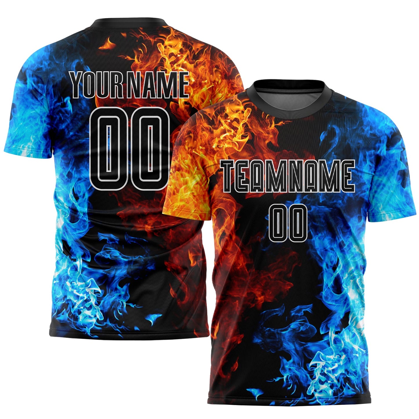 Custom Figure Black-White Flame Sublimation Soccer Uniform Jersey - Main View