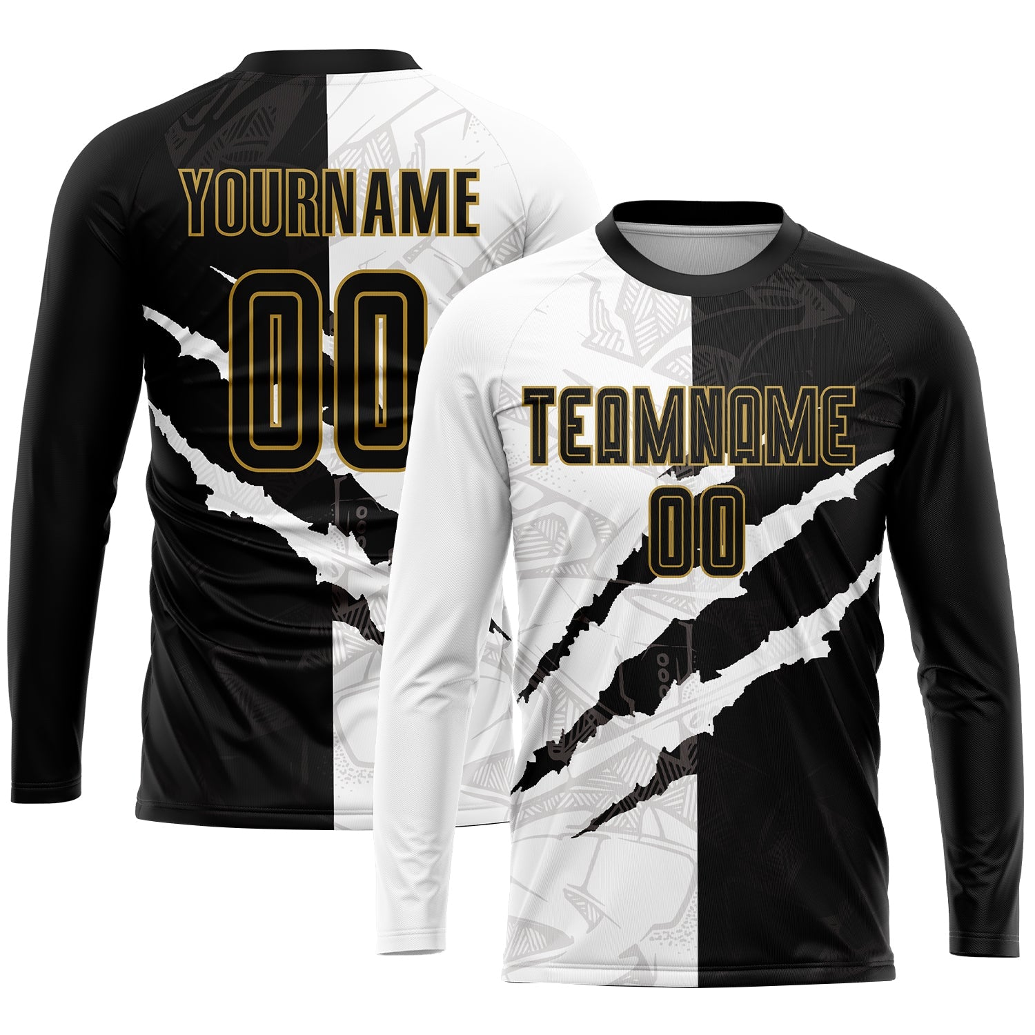 Custom Graffiti Pattern Black-Old Gold Scratch Sublimation Soccer Uniform Jersey view 3