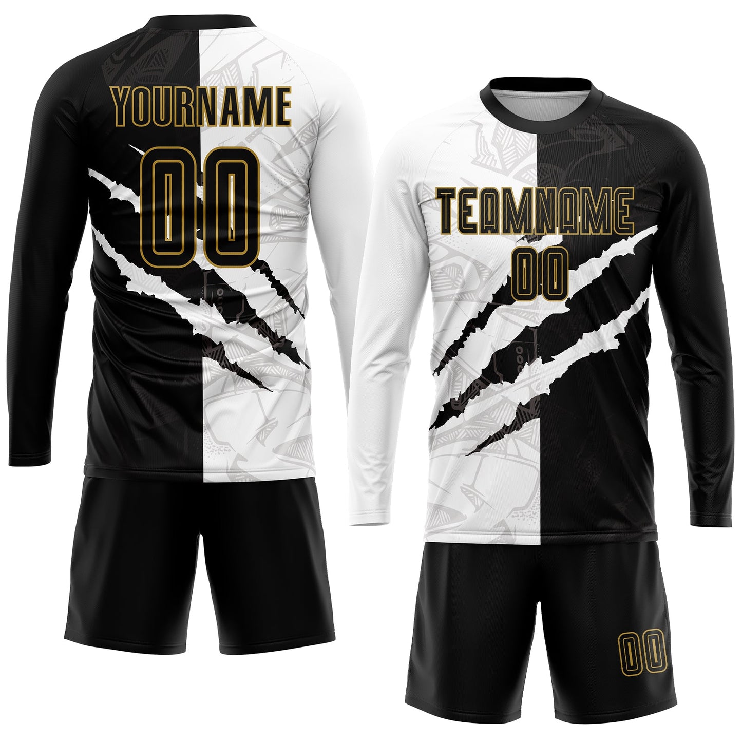 Custom Graffiti Pattern Black-Old Gold Scratch Sublimation Soccer Uniform Jersey view 4