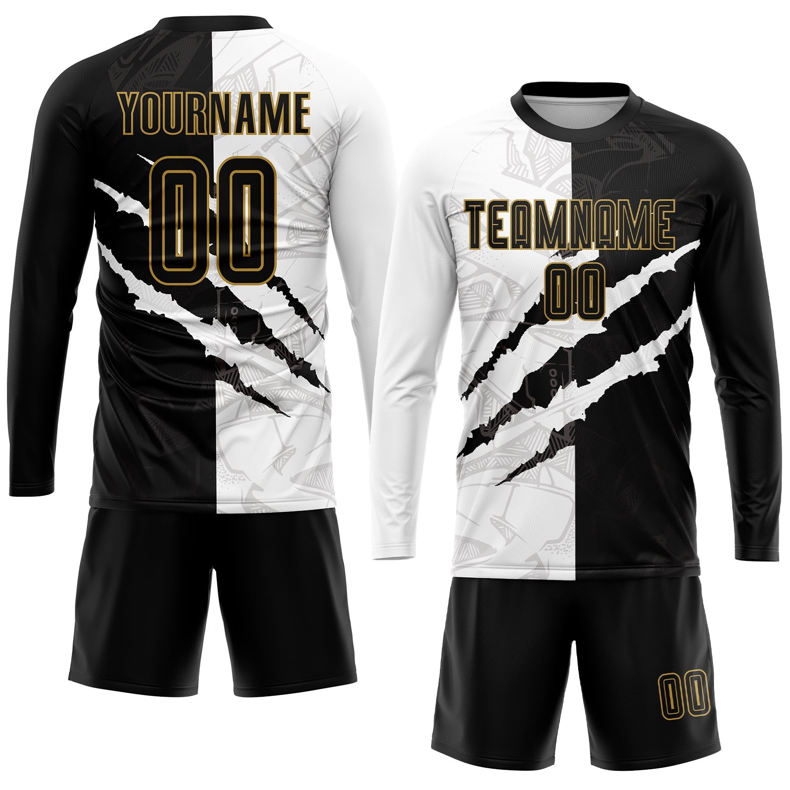 Custom Graffiti Pattern Black-Old Gold Scratch Sublimation Soccer Uniform Jersey view 4