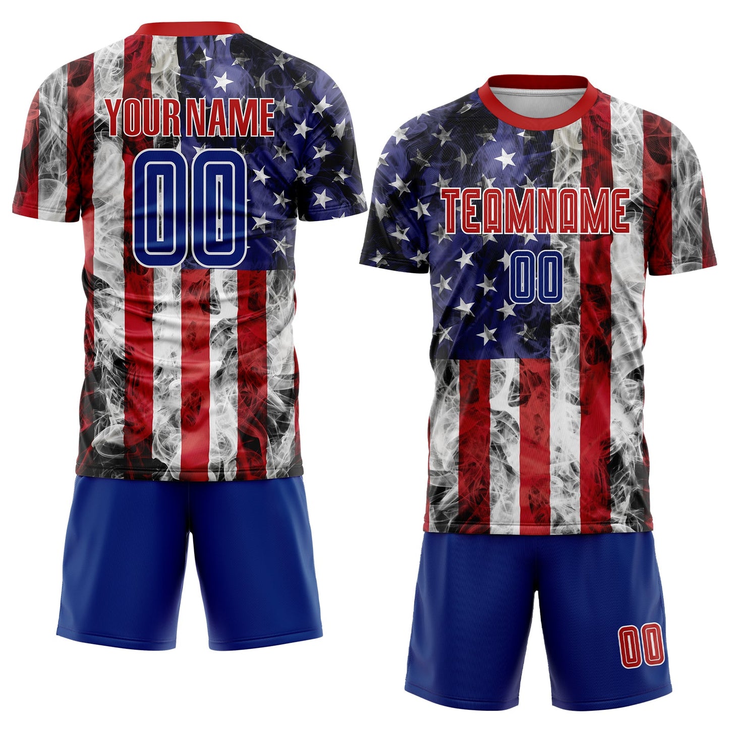 Custom White Royal-Red American Flag Fashion Sublimation Soccer Uniform Jersey view 2