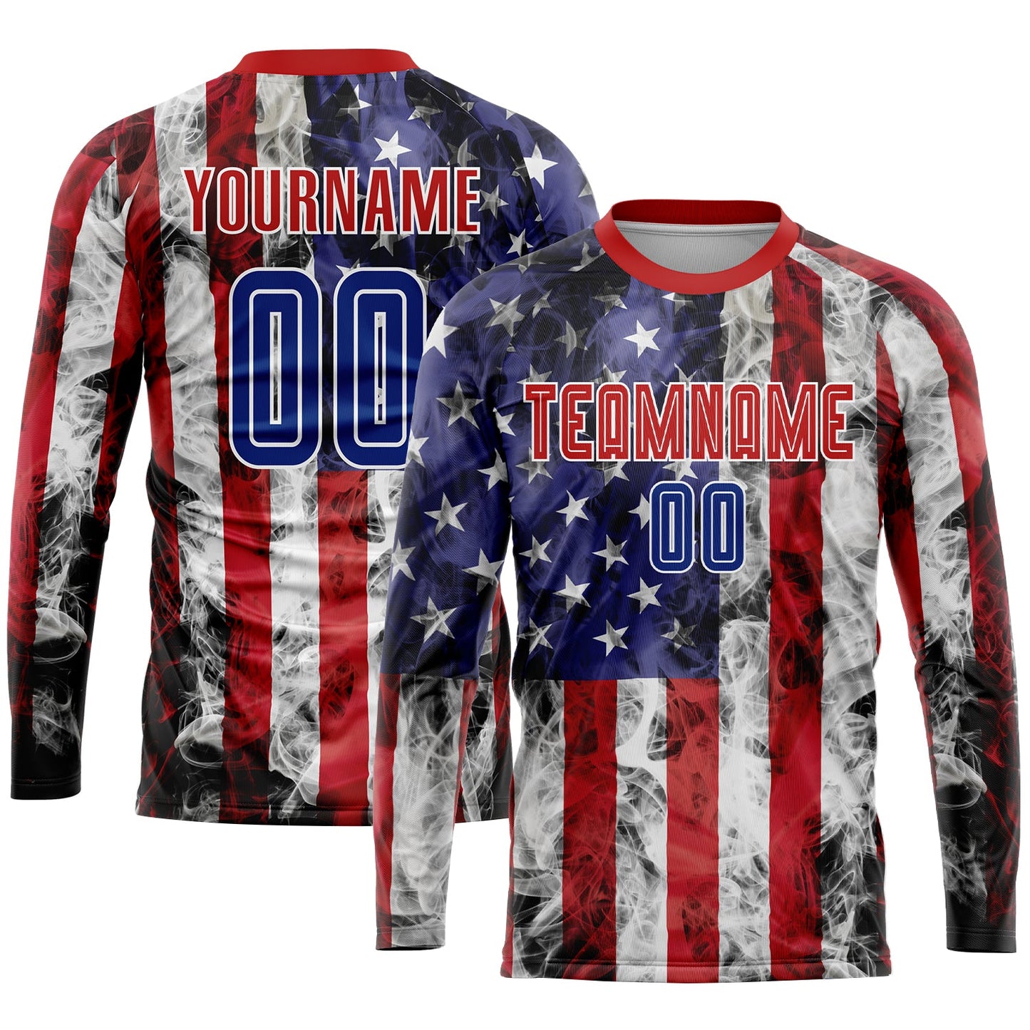 Custom White Royal-Red American Flag Fashion Sublimation Soccer Uniform Jersey view 3