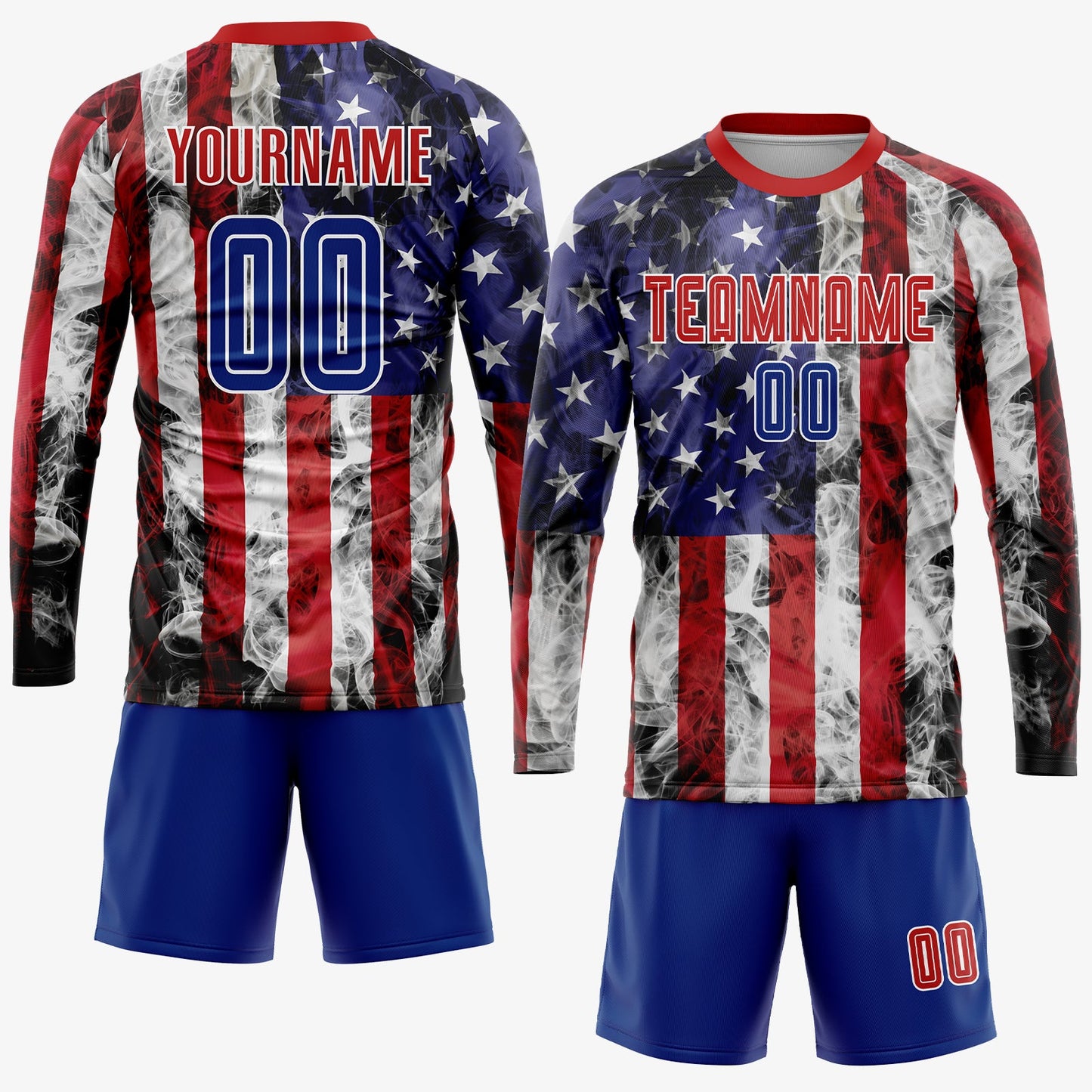 Custom White Royal-Red American Flag Fashion Sublimation Soccer Uniform Jersey view 4