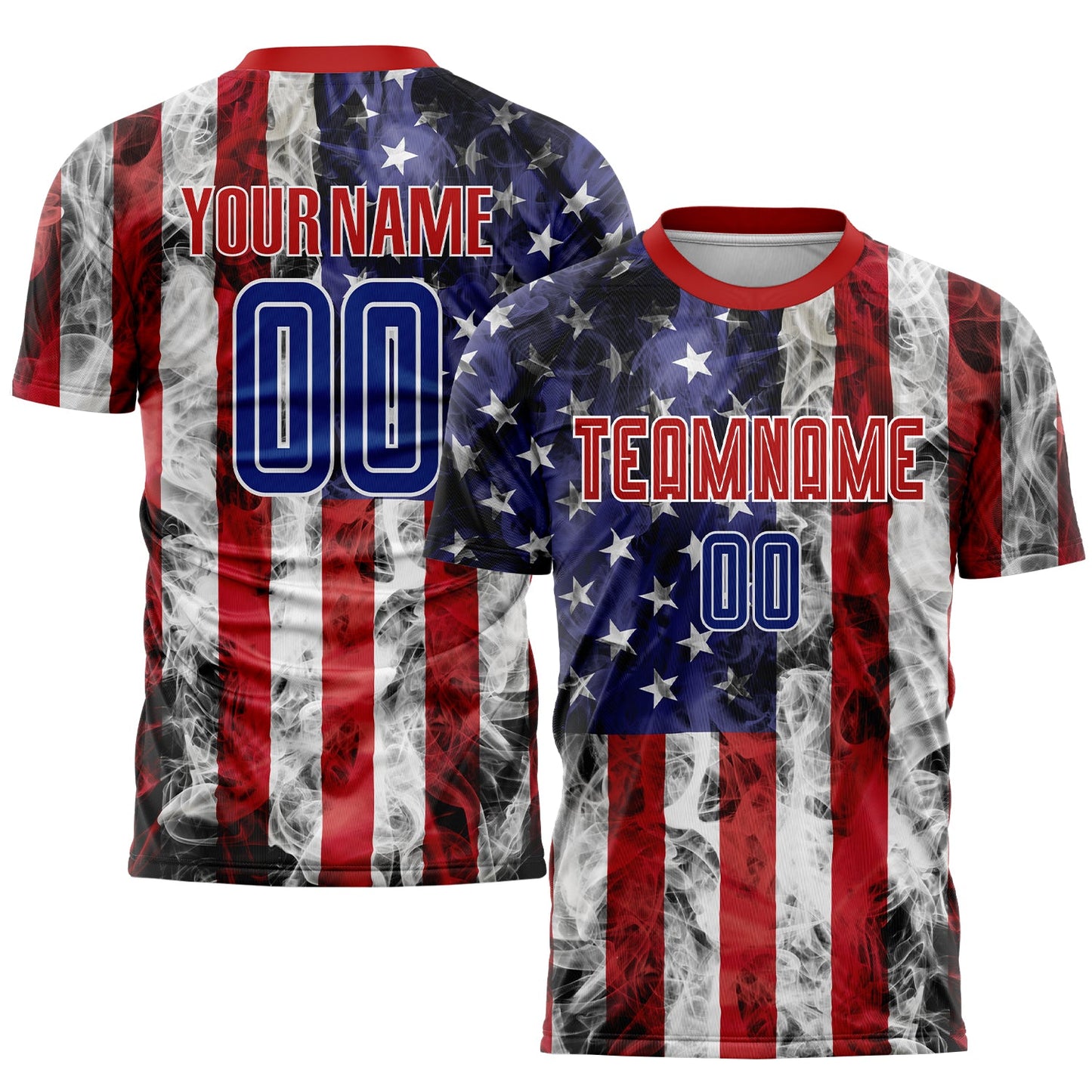 Custom White Royal-Red American Flag Fashion Sublimation Soccer Uniform Jersey - Main View