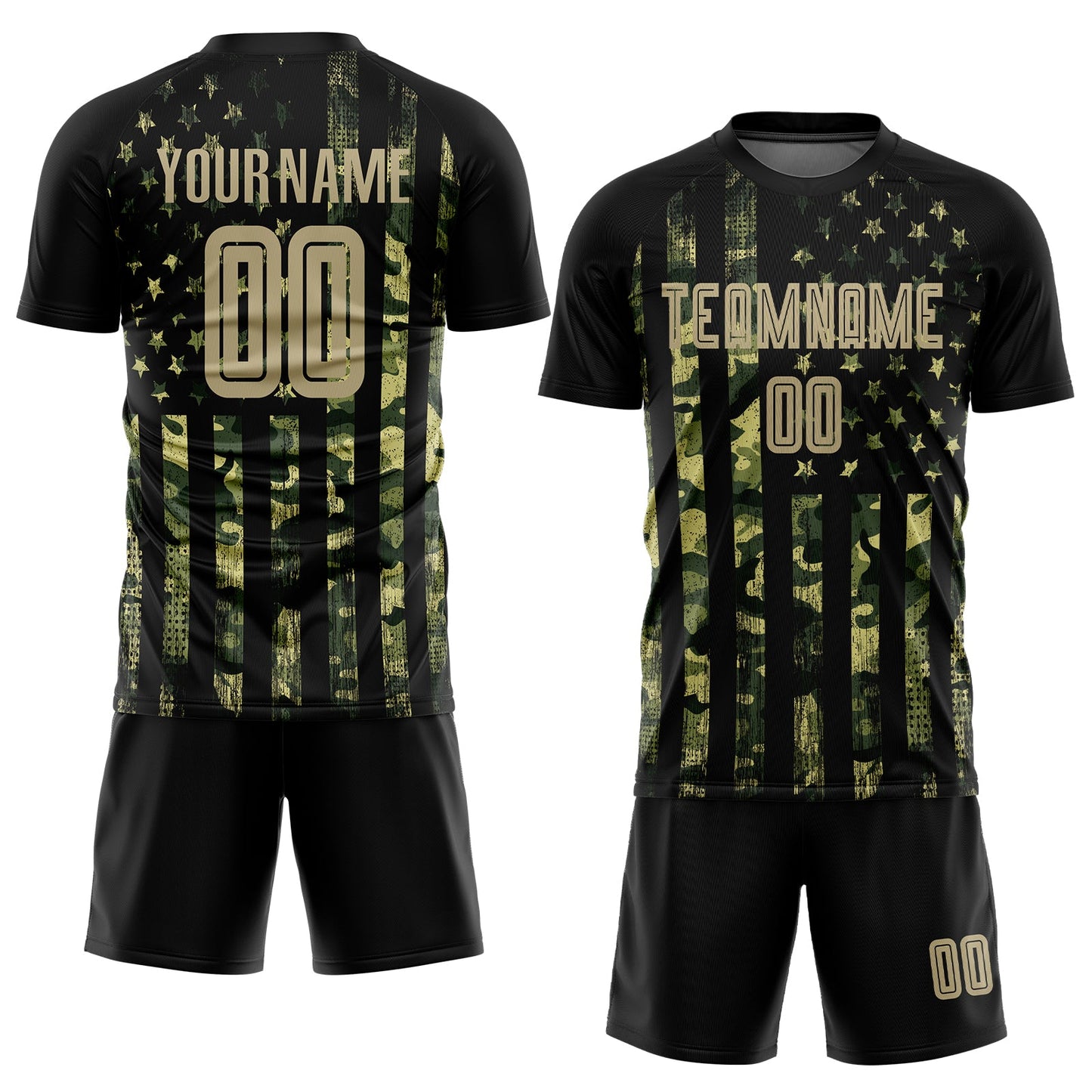 Custom Camo Vegas Gold-Black American Flag Fashion Sublimation Salute To Service Soccer Uniform Jersey view 2