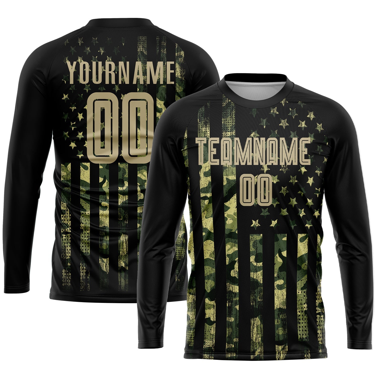 Custom Camo Vegas Gold-Black American Flag Fashion Sublimation Salute To Service Soccer Uniform Jersey view 3