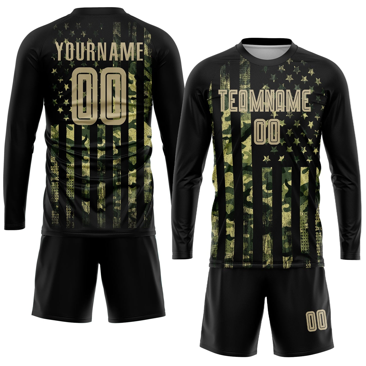 Custom Camo Vegas Gold-Black American Flag Fashion Sublimation Salute To Service Soccer Uniform Jersey view 4
