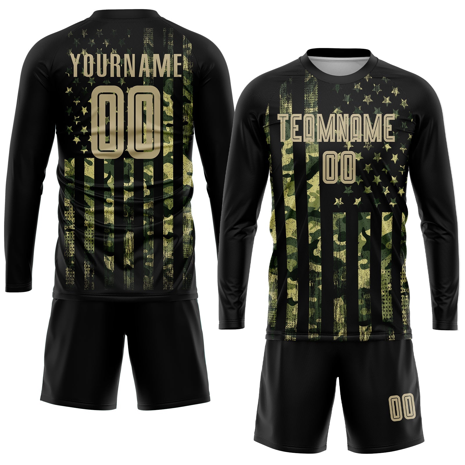 Custom Camo Vegas Gold-Black American Flag Fashion Sublimation Salute To Service Soccer Uniform Jersey view 4