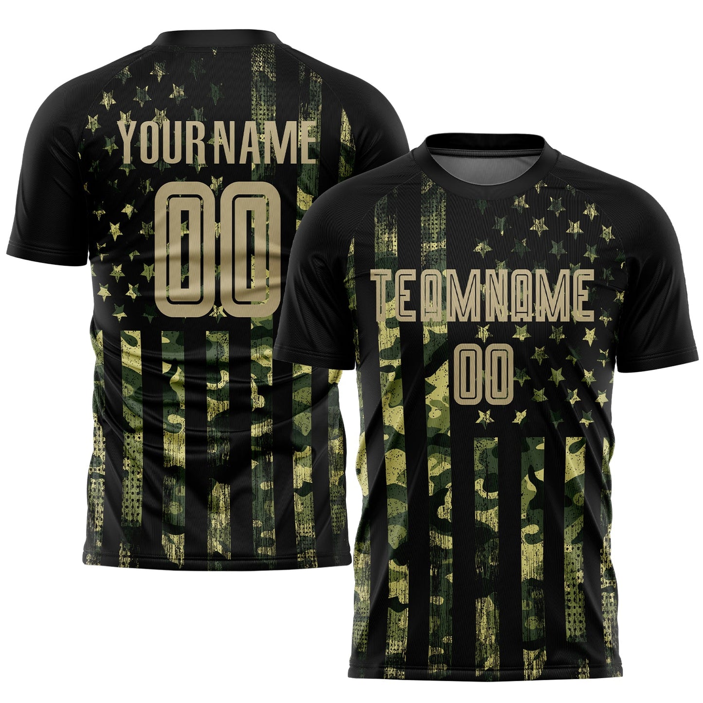 Custom Camo Vegas Gold-Black American Flag Fashion Sublimation Salute To Service Soccer Uniform Jersey - Main View