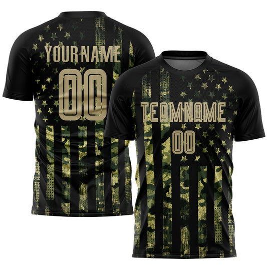 Custom Camo Vegas Gold-Black American Flag Fashion Sublimation Salute To Service Soccer Uniform Jersey - Main View