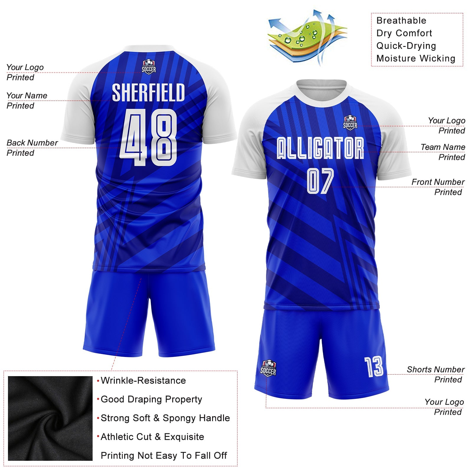 Custom Royal White-Navy Sublimation Soccer Uniform Jersey view 5