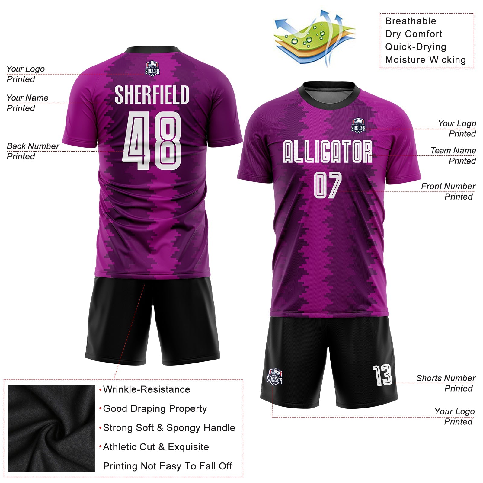 Custom Purple White-Pink Sublimation Soccer Uniform Jersey view 5