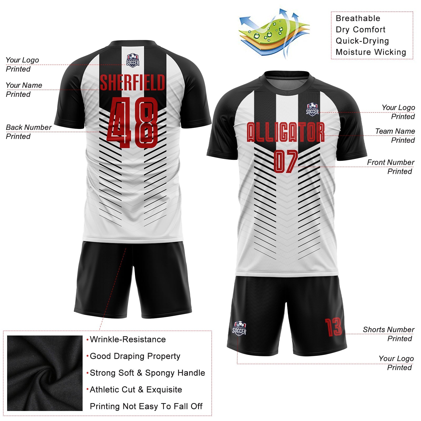 Custom Black Red-White Sublimation Soccer Uniform Jersey view 3