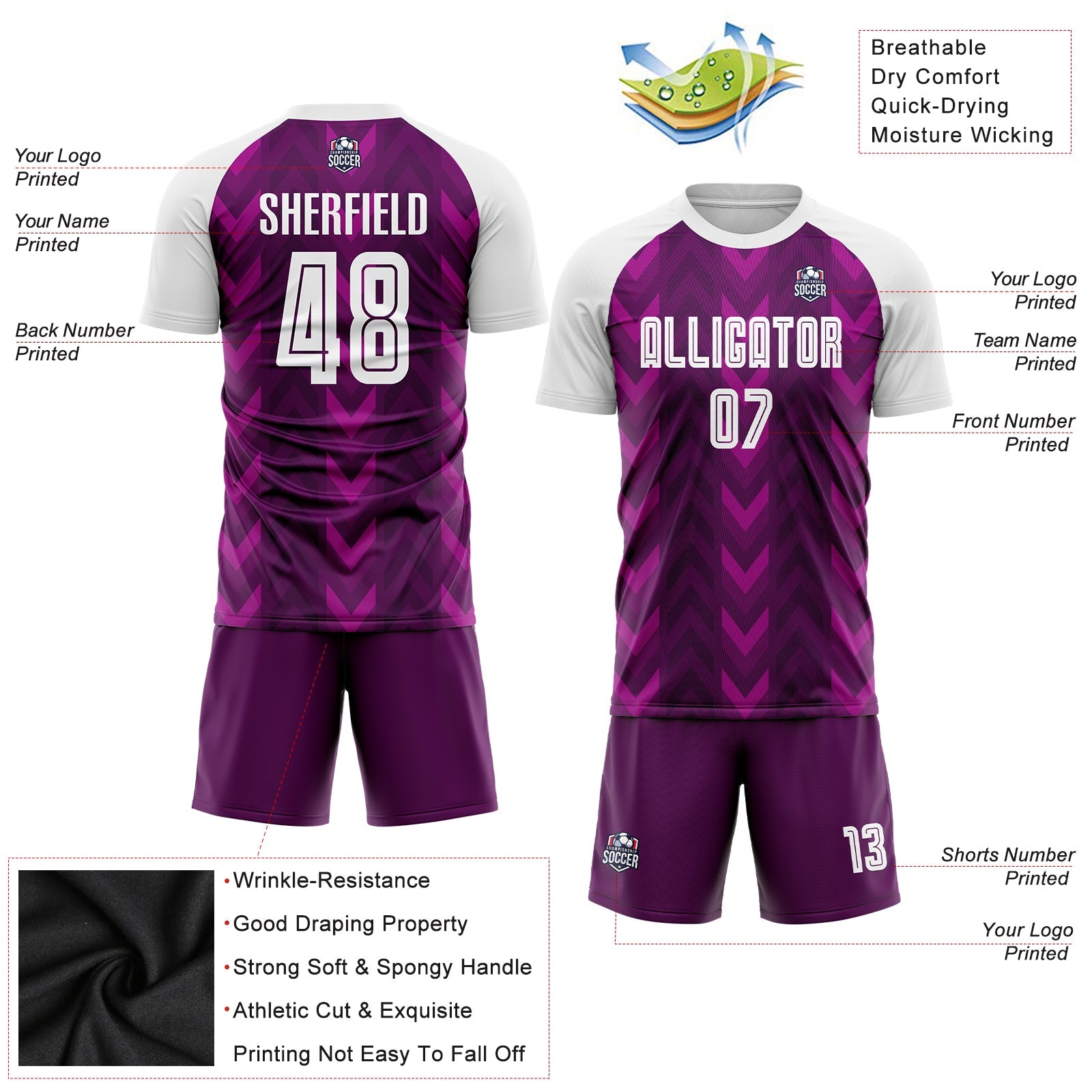 Custom Purple White Sublimation Soccer Uniform Jersey view 3