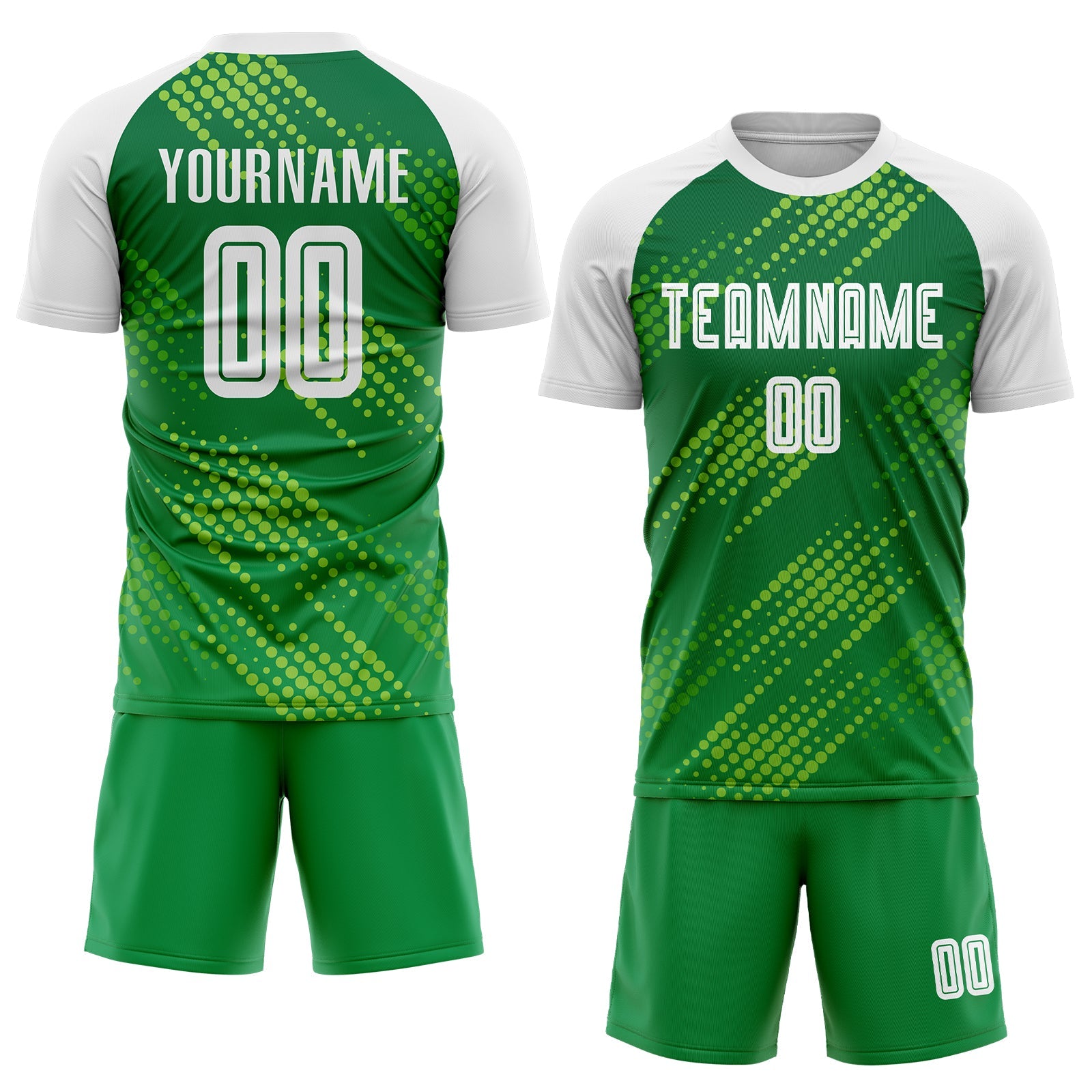 Custom Neon Green White-Kelly Green Sublimation Soccer Uniform Jersey view 2