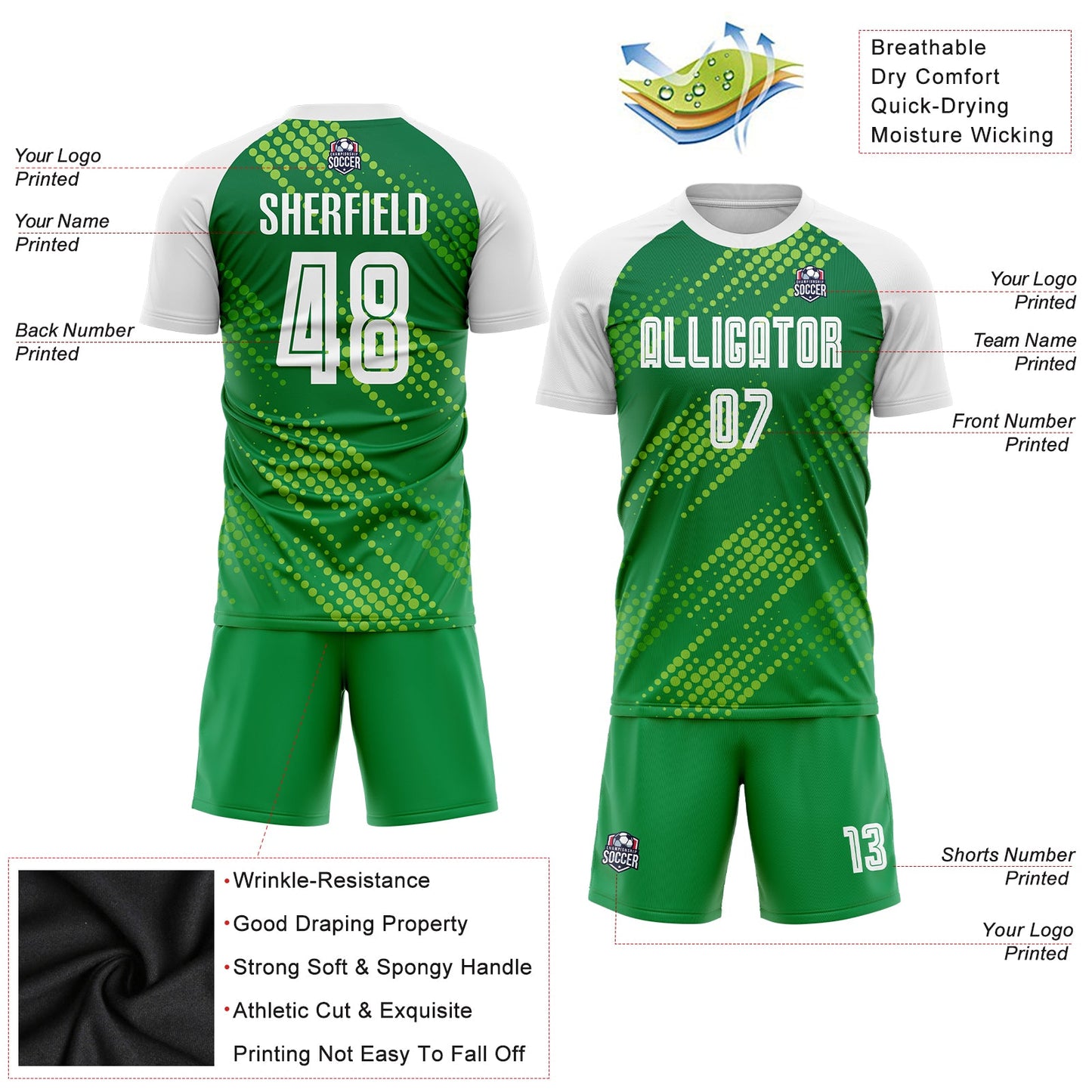 Custom Neon Green White-Kelly Green Sublimation Soccer Uniform Jersey view 3