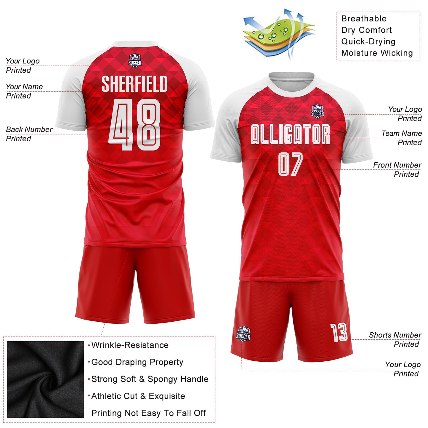 Custom Red White Away Sublimation Soccer Uniform Jersey view 5