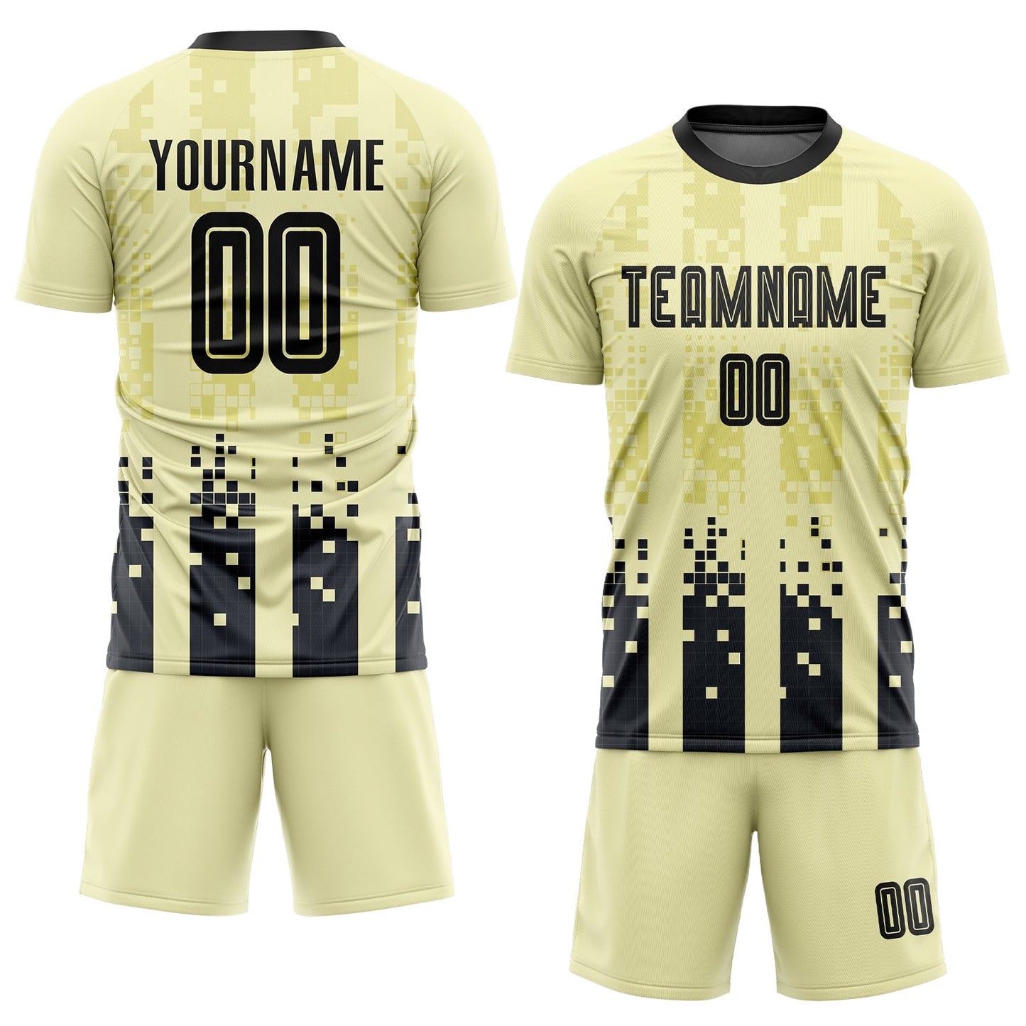 Custom Cream Black Home Sublimation Soccer Uniform Jersey view 2