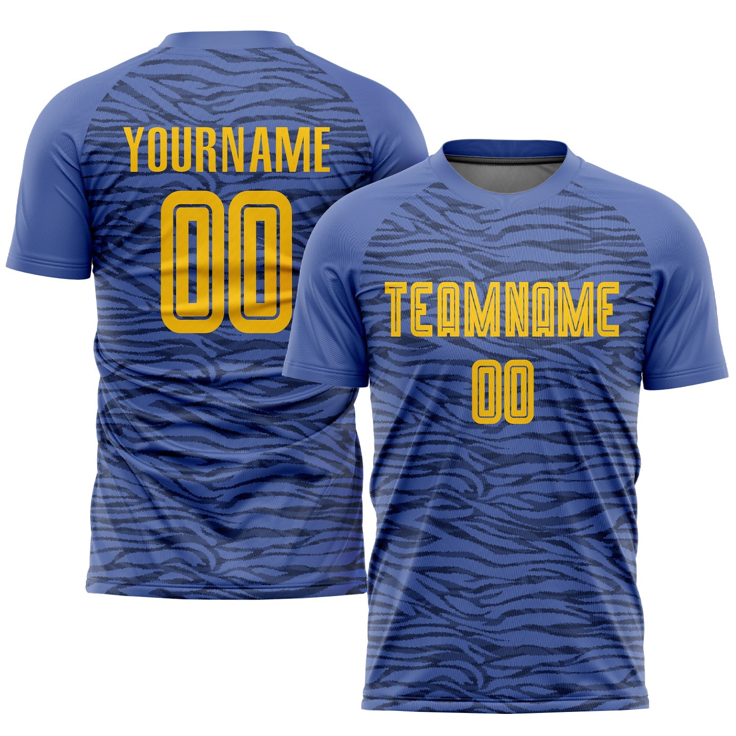 Custom Light Blue Gold-Black Third Sublimation Soccer Uniform Jersey - Main View