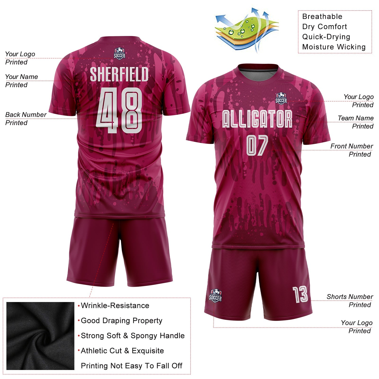 Custom Crimson White Away Sublimation Soccer Uniform Jersey view 3