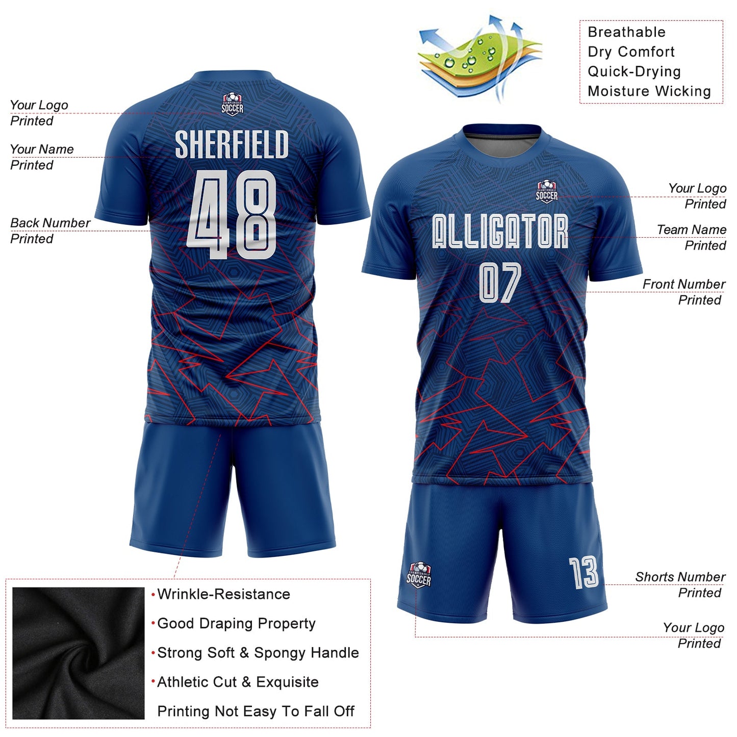 Custom Royal White-Red Away Sublimation Soccer Uniform Jersey view 5