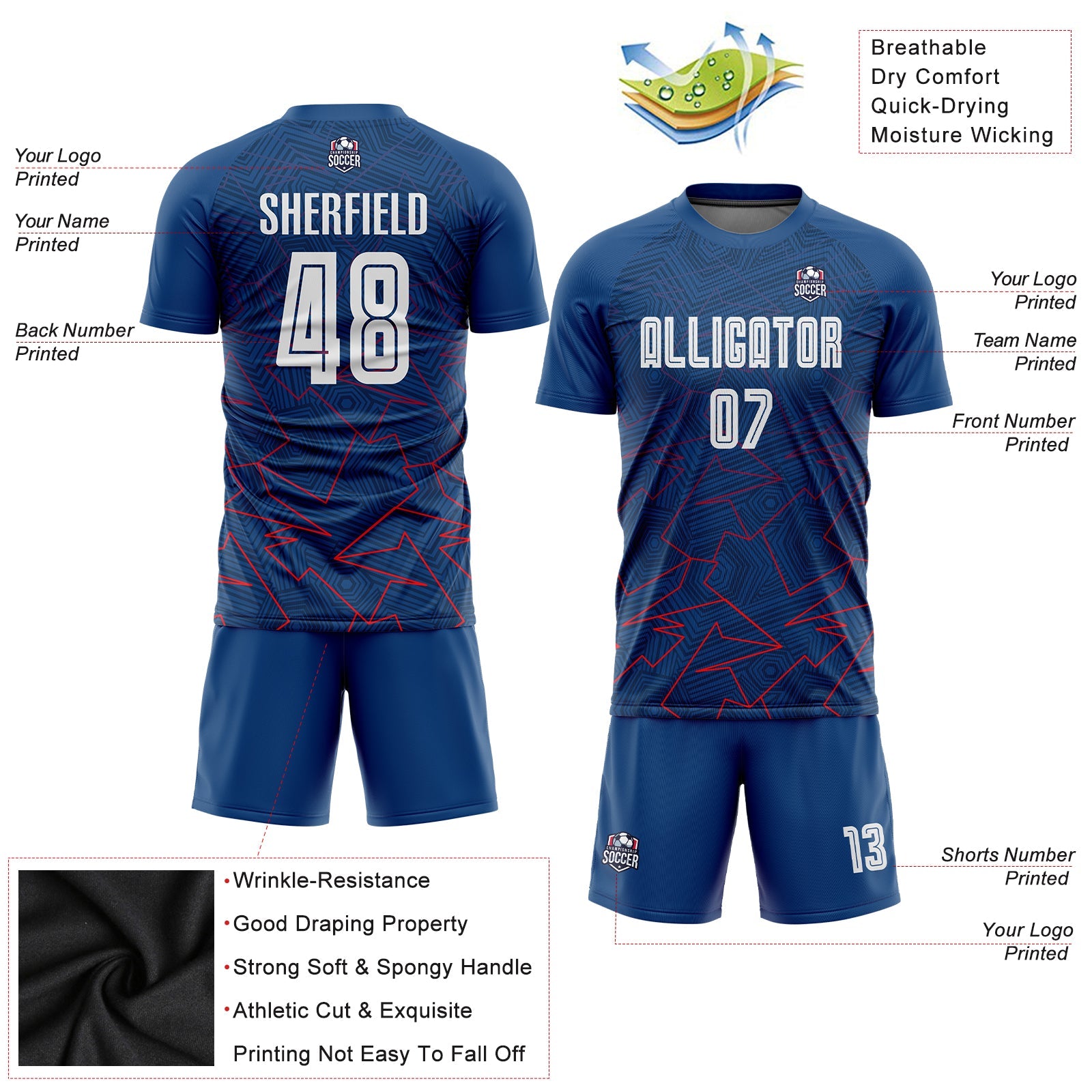 Custom Royal White-Red Away Sublimation Soccer Uniform Jersey view 5