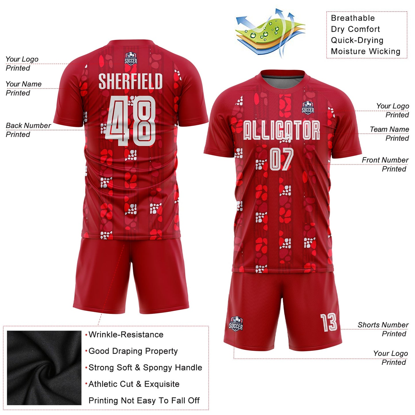 Custom Red White Home Sublimation Soccer Uniform Jersey view 3