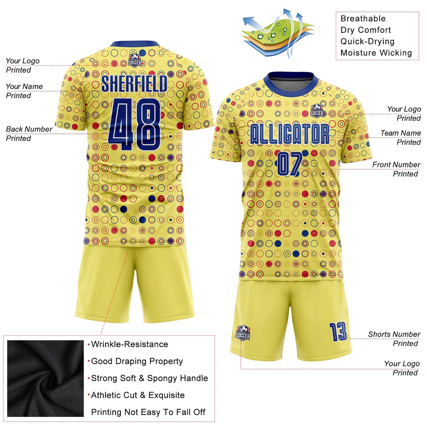 Custom Gold Royal-White Away Sublimation Soccer Uniform Jersey view 3