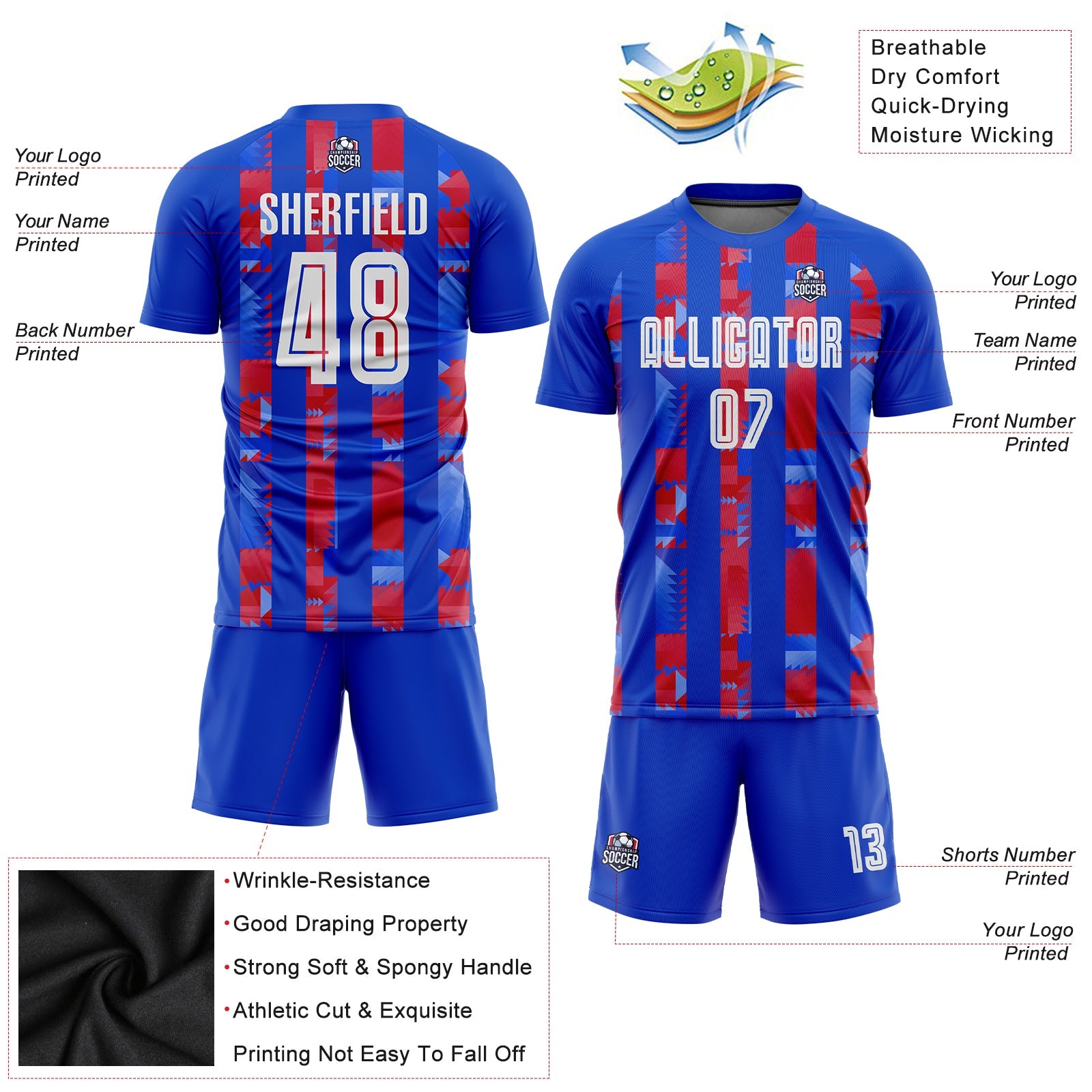 Custom Royal White-Red Home Sublimation Soccer Uniform Jersey view 3