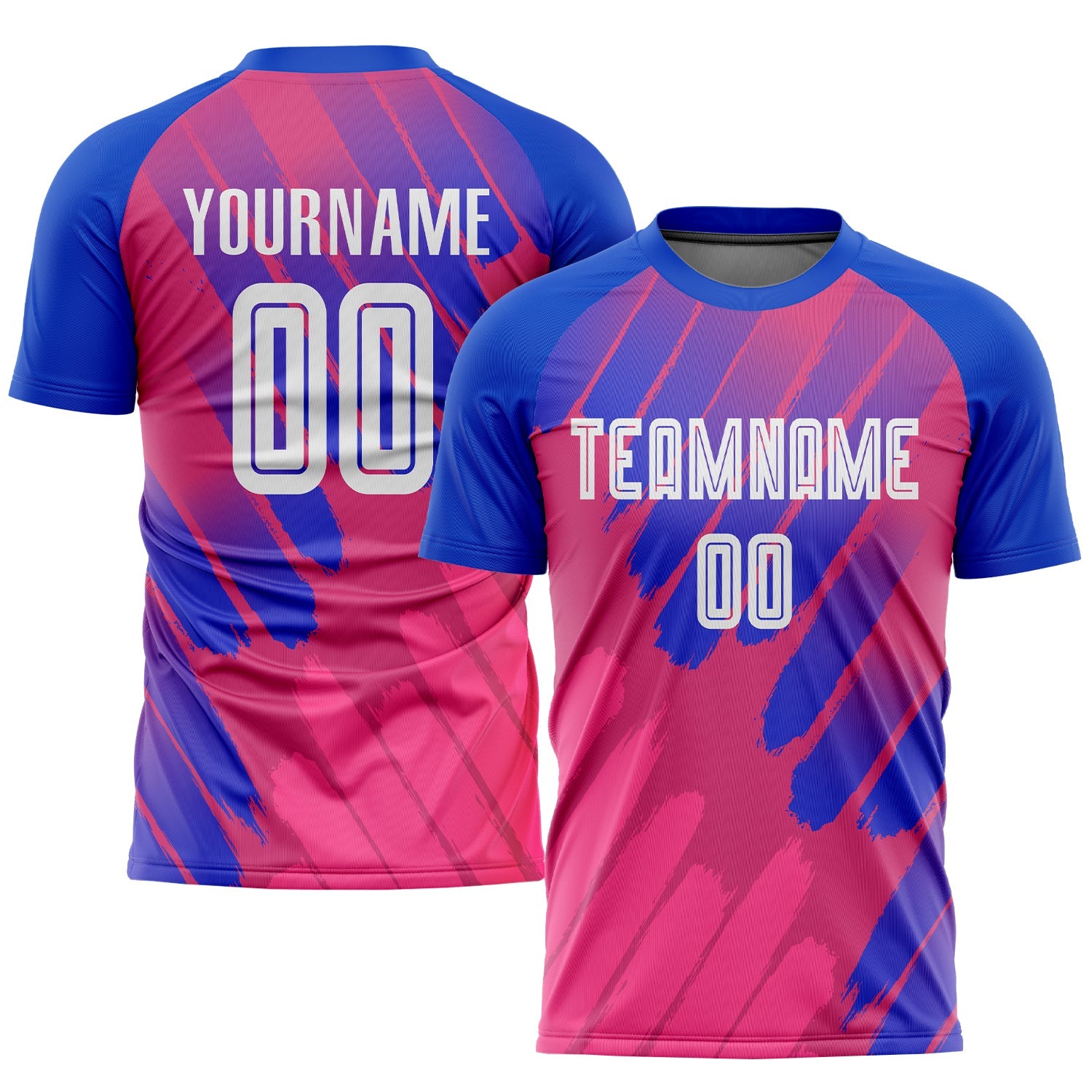 Custom Pink White-Royal Third Sublimation Soccer Uniform Jersey - Main View
