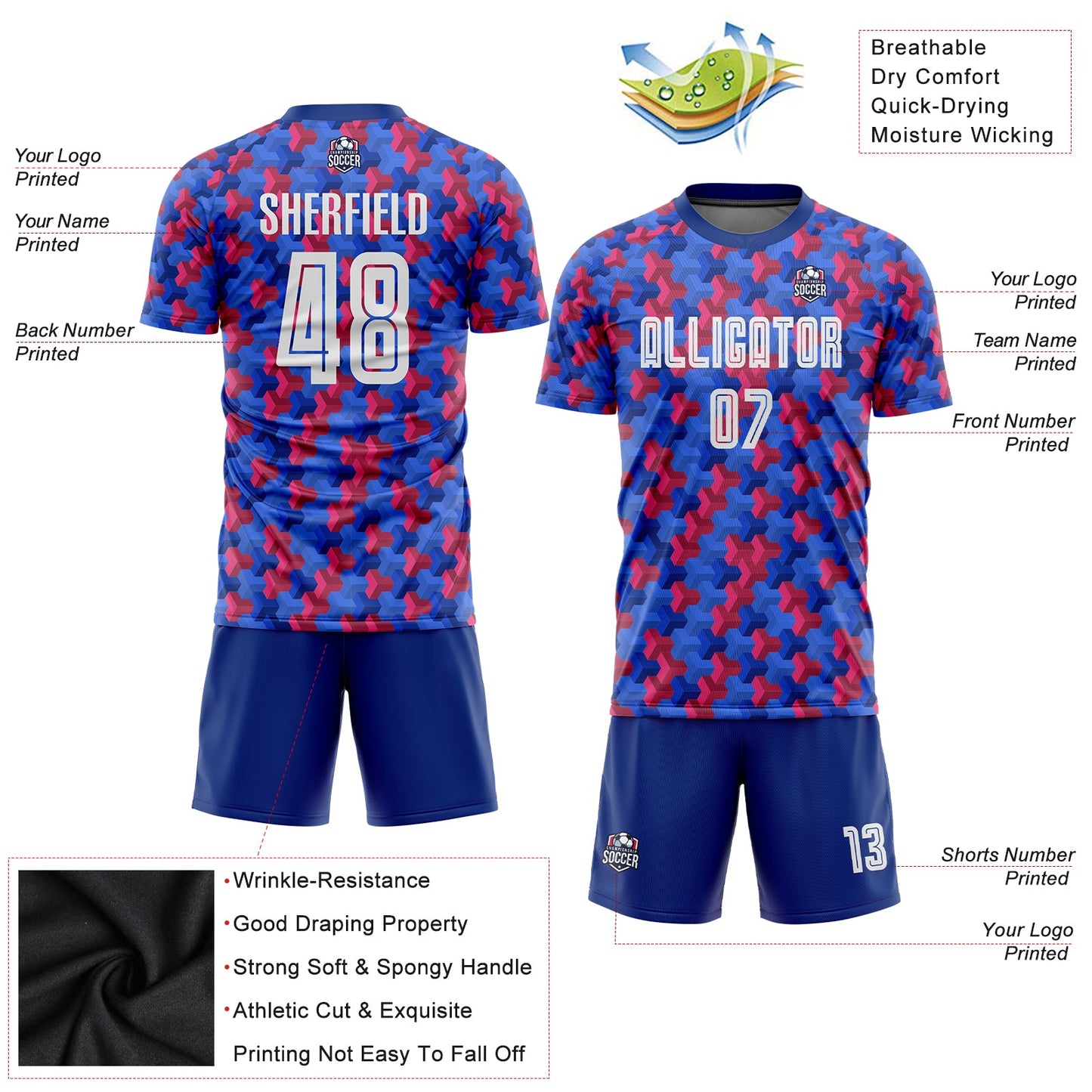 Custom Royal White-Red Home Sublimation Soccer Uniform Jersey view 3