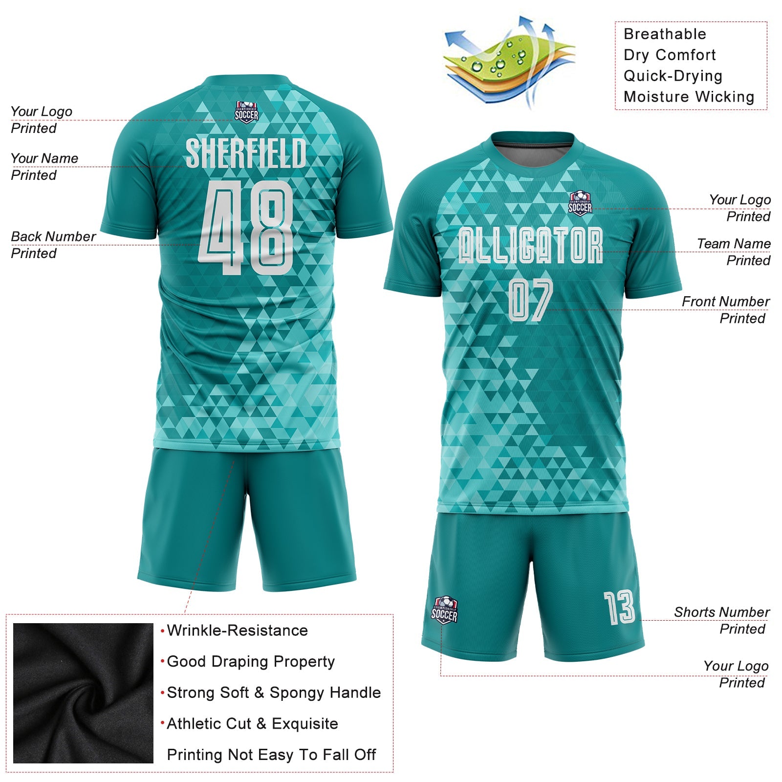 Custom Teal White Third Sublimation Soccer Uniform Jersey view 3