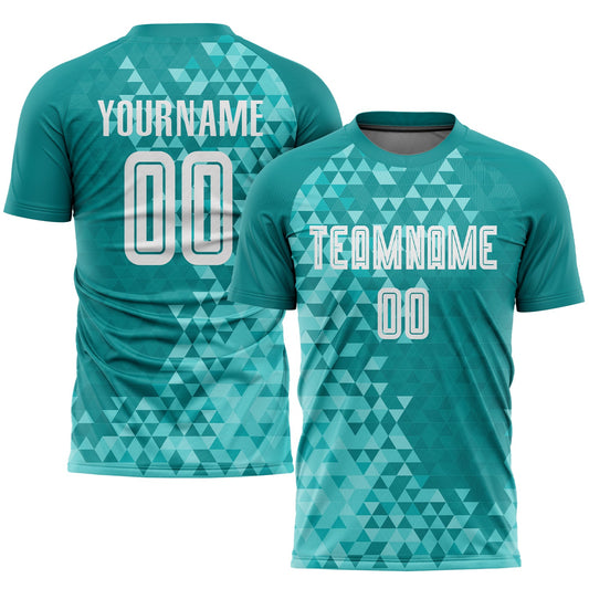 Custom Teal White Third Sublimation Soccer Uniform Jersey - Main View