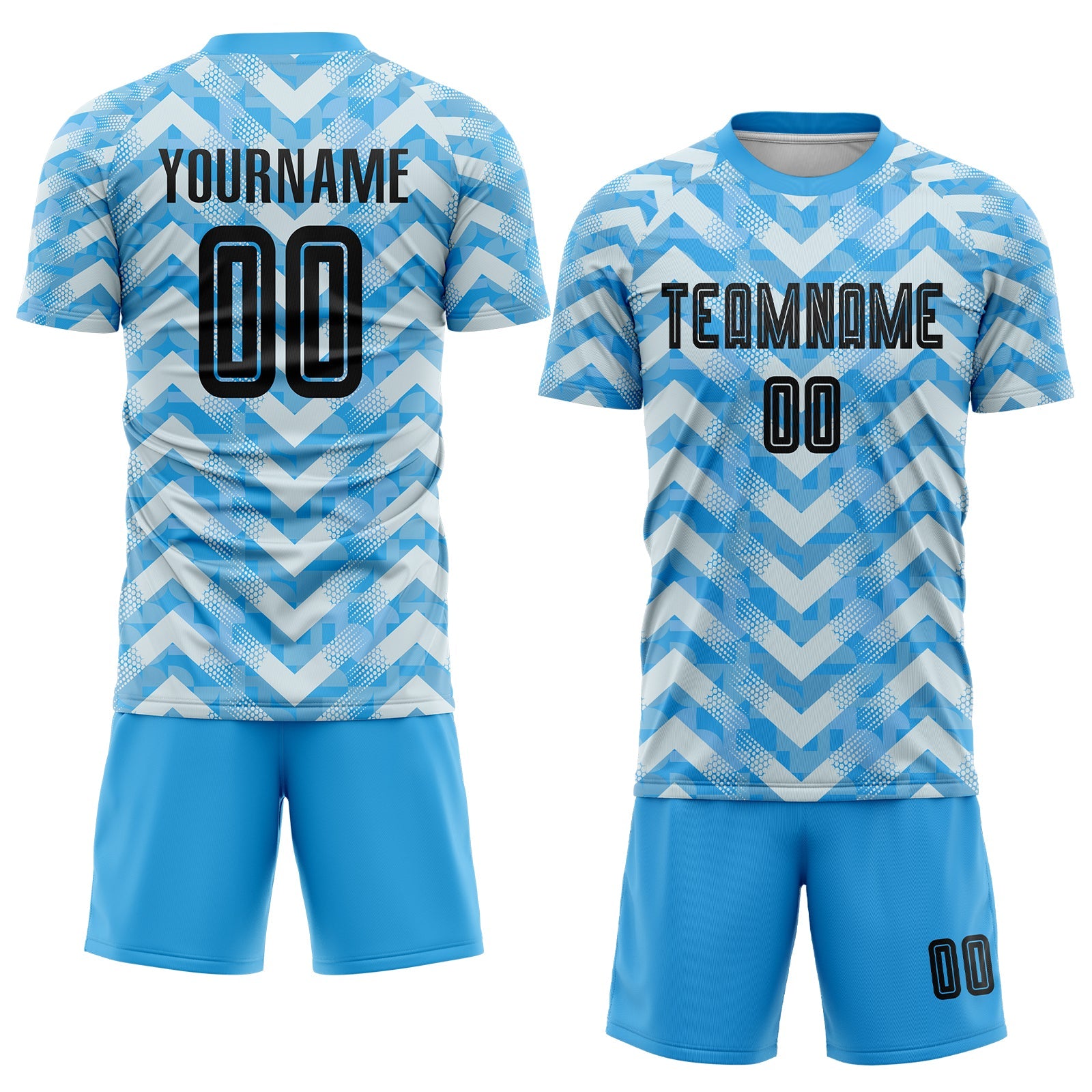 Custom Light Blue Black-White Home Sublimation Soccer Uniform Jersey view 2