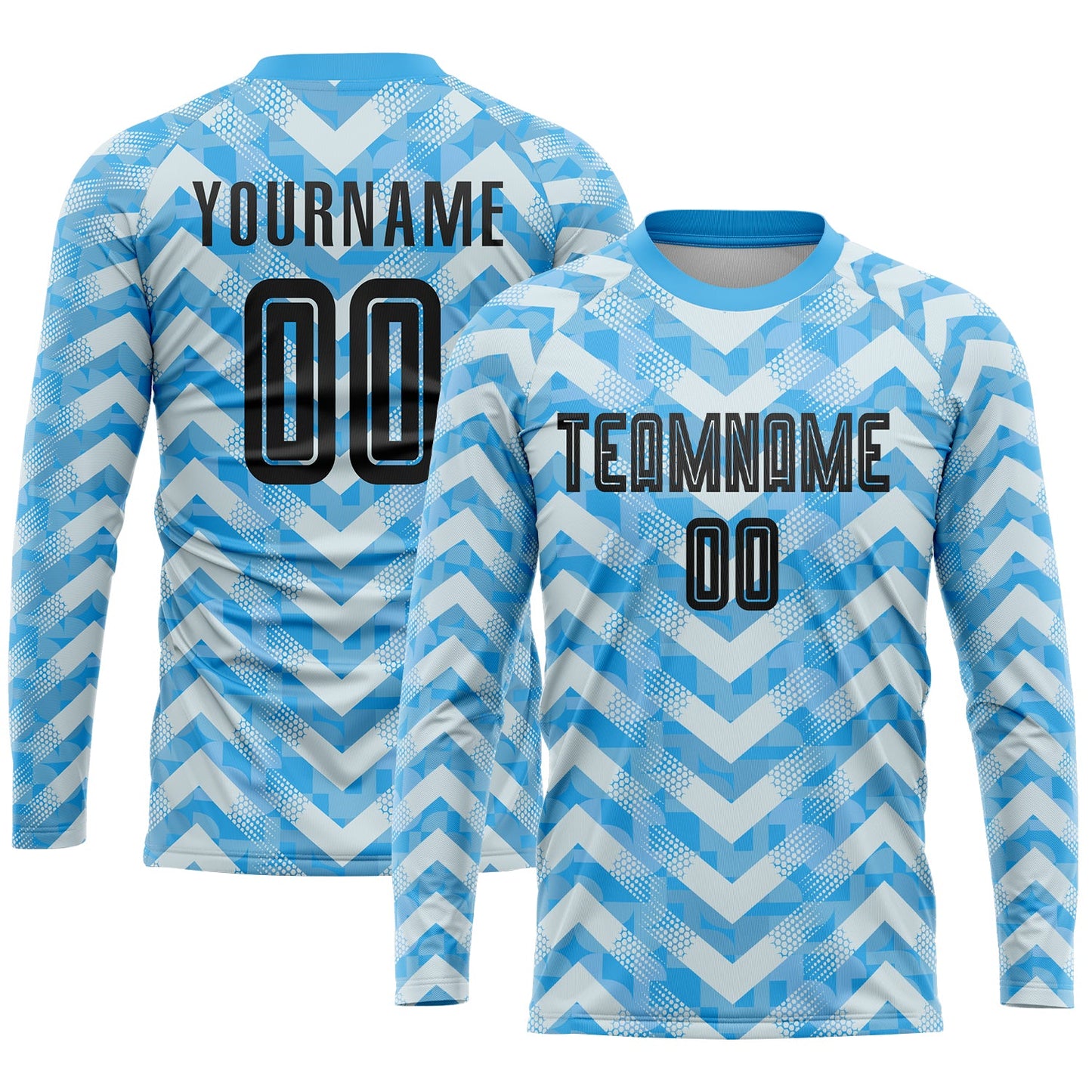 Custom Light Blue Black-White Home Sublimation Soccer Uniform Jersey view 3