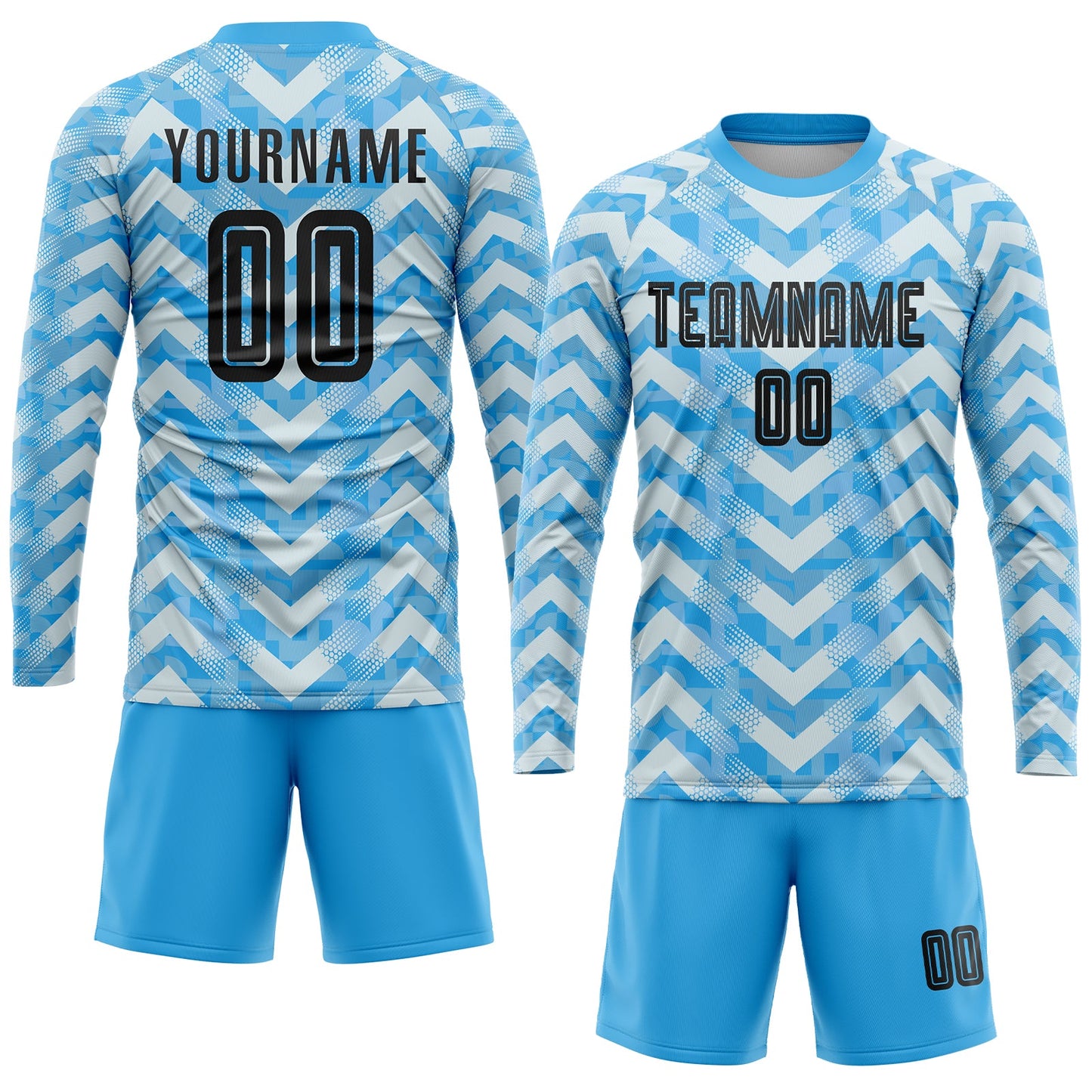 Custom Light Blue Black-White Home Sublimation Soccer Uniform Jersey view 4