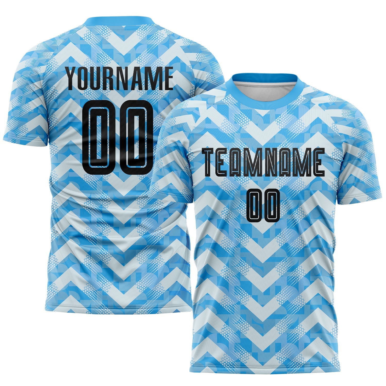 Custom Light Blue Black-White Home Sublimation Soccer Uniform Jersey - Main View