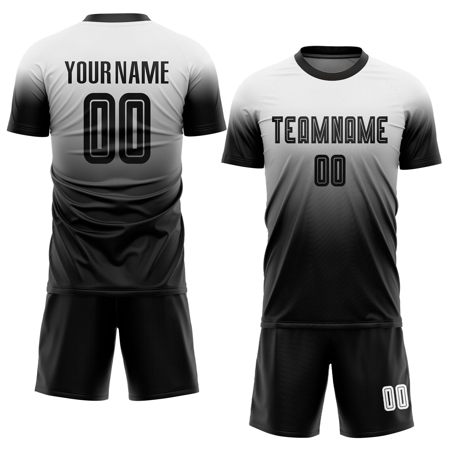 Custom White Black Sublimation Fade Fashion Soccer Uniform Jersey view 2