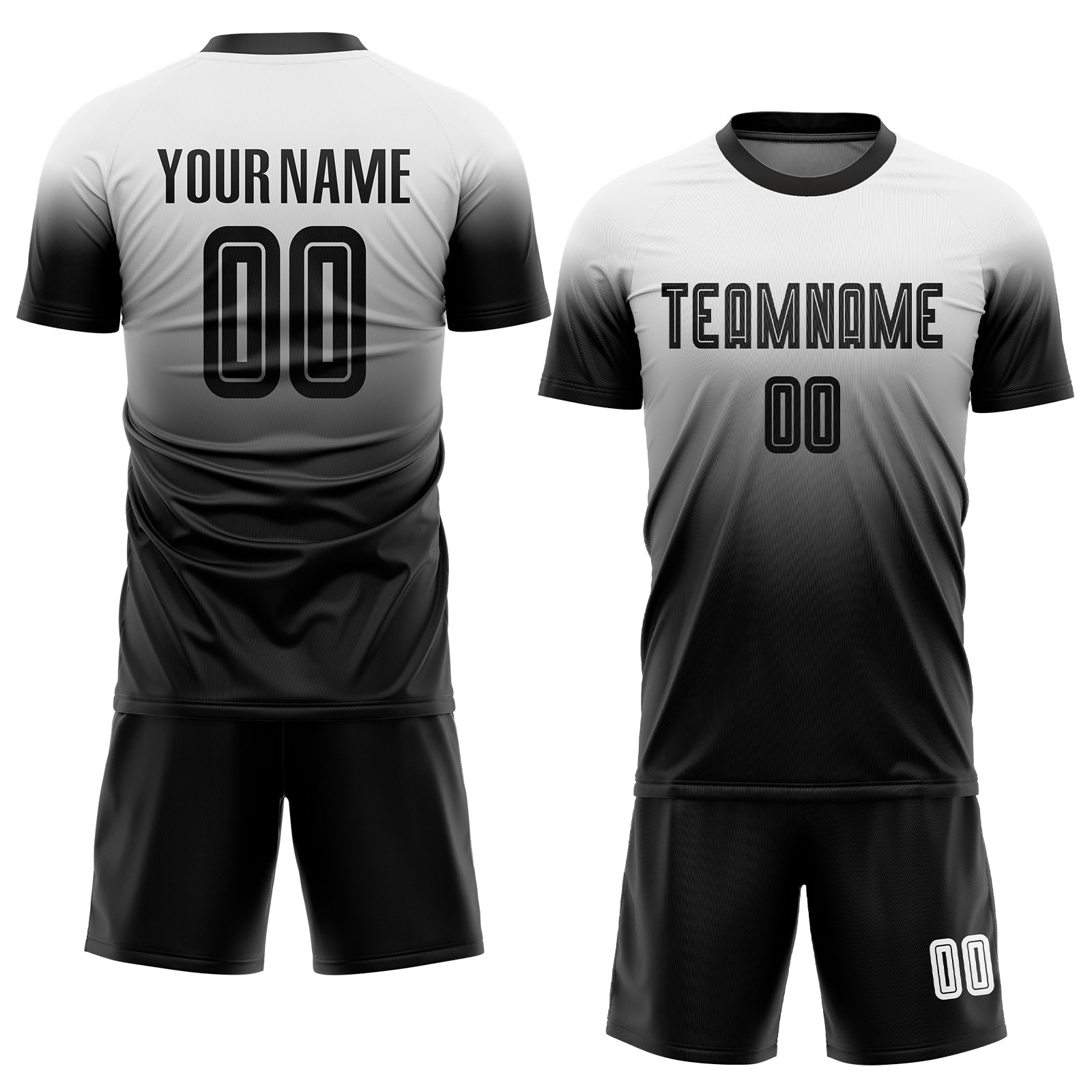 Custom White Black Sublimation Fade Fashion Soccer Uniform Jersey view 2