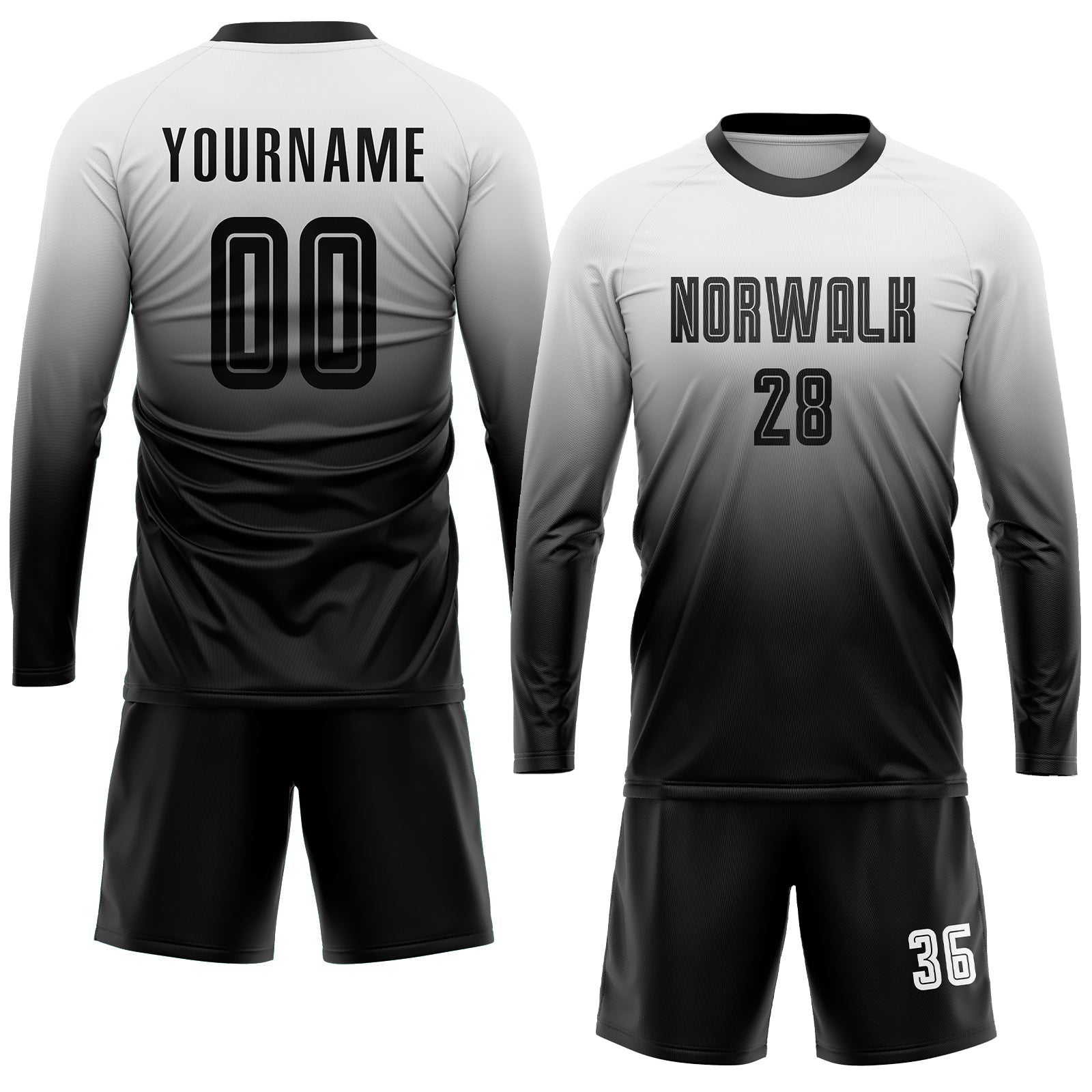 Custom White Black Sublimation Fade Fashion Soccer Uniform Jersey view 4