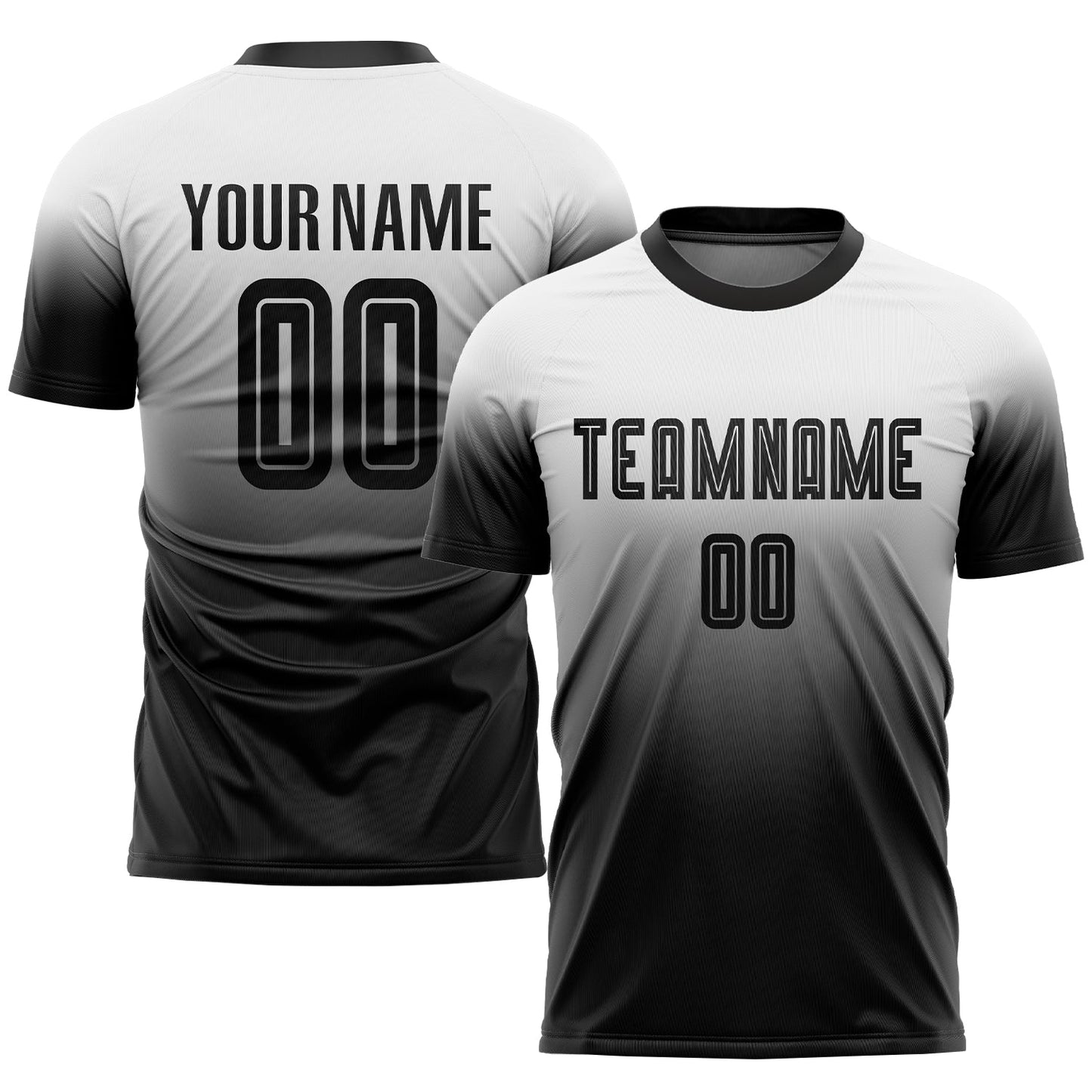 Custom White Black Sublimation Fade Fashion Soccer Uniform Jersey - Main View