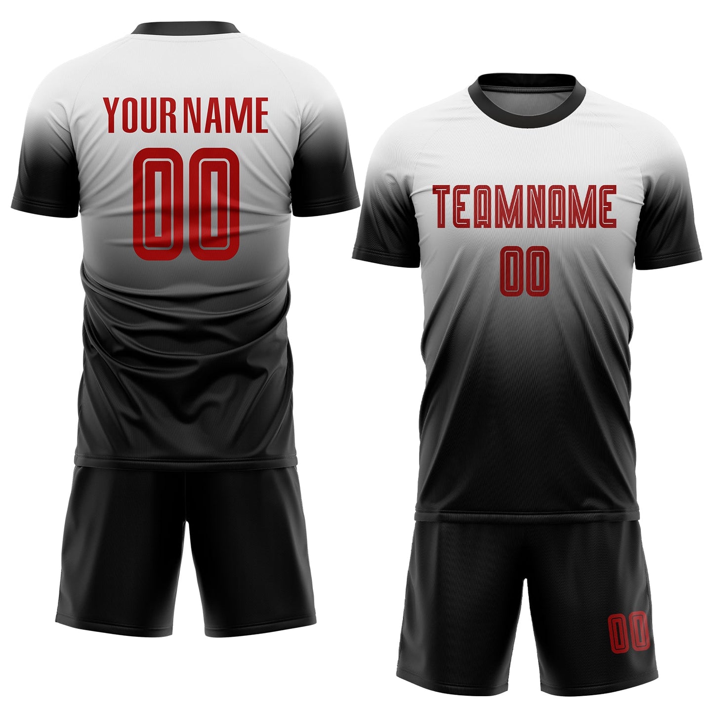 Custom White Red-Black Sublimation Fade Fashion Soccer Uniform Jersey view 2