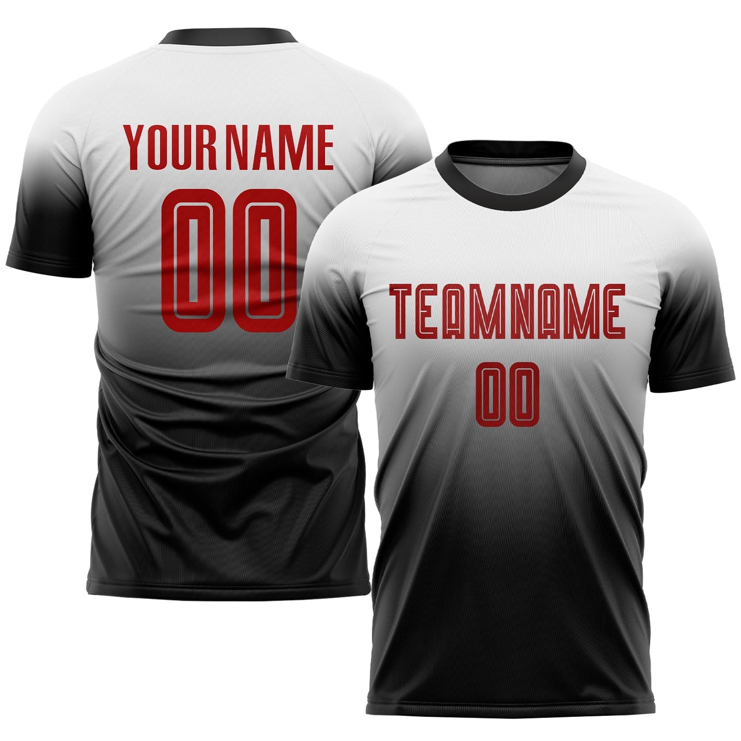 Custom White Red-Black Sublimation Fade Fashion Soccer Uniform Jersey - Main View