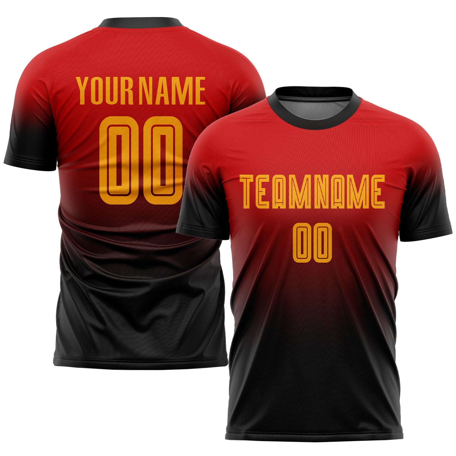 Custom Red Gold-Black Sublimation Fade Fashion Soccer Uniform Jersey - Main View