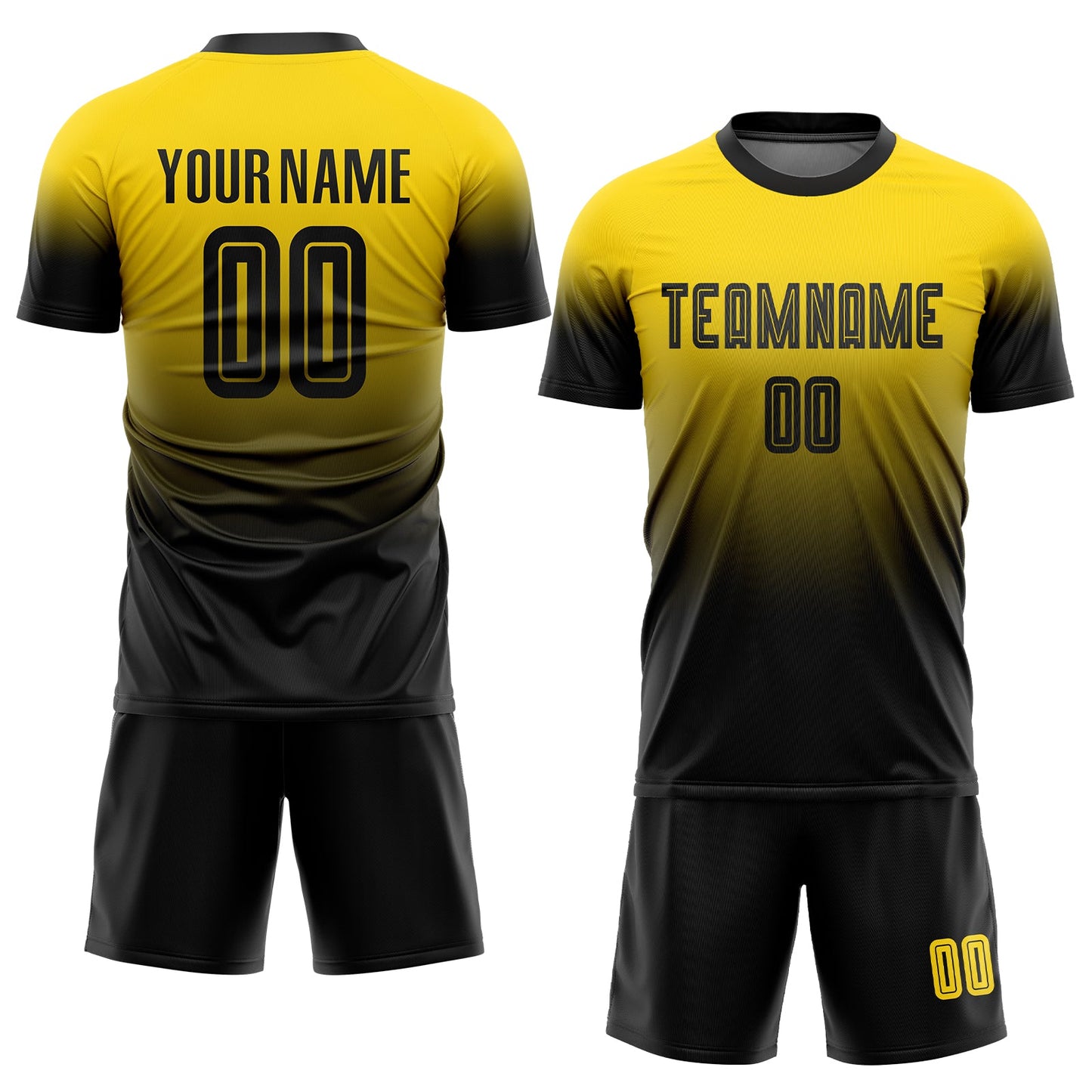 Custom Gold Black Sublimation Fade Fashion Soccer Uniform Jersey view 2