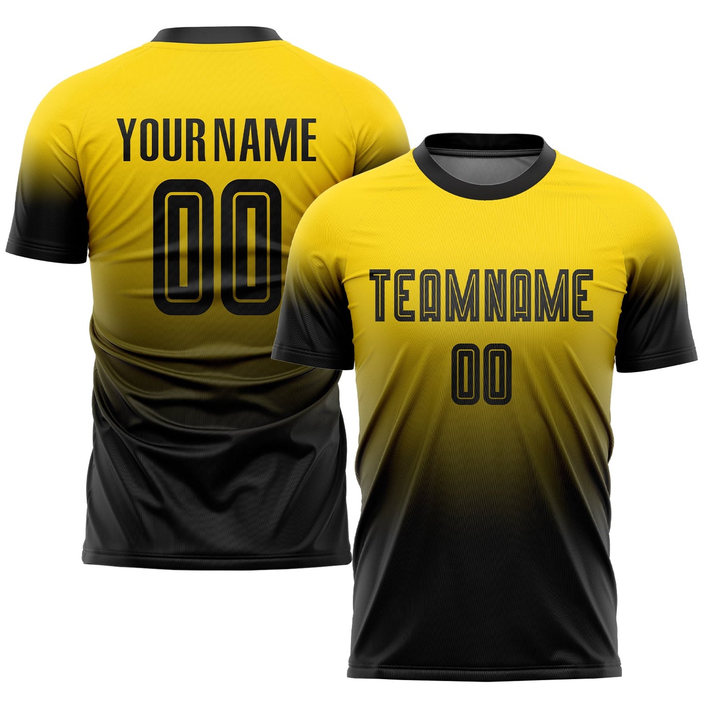 Custom Gold Black Sublimation Fade Fashion Soccer Uniform Jersey - Main View