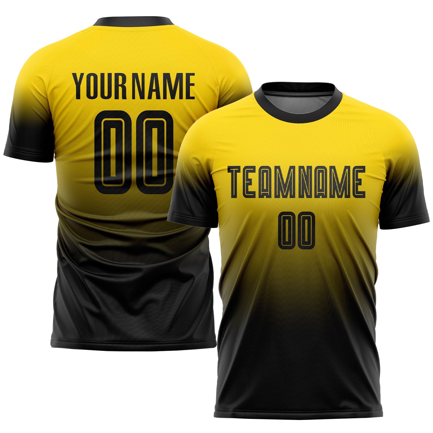 Custom Gold Black Sublimation Fade Fashion Soccer Uniform Jersey - Main View