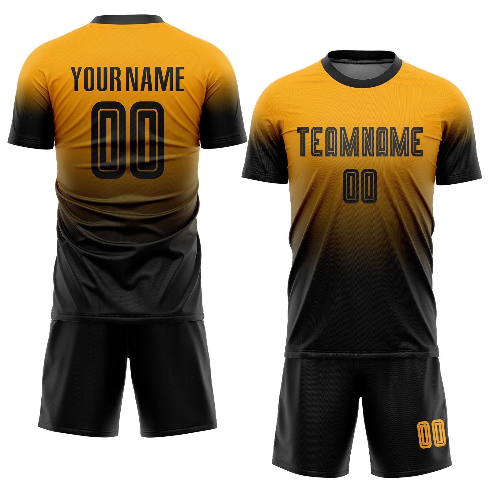 Custom Gold Black Sublimation Fade Fashion Soccer Uniform Jersey view 2
