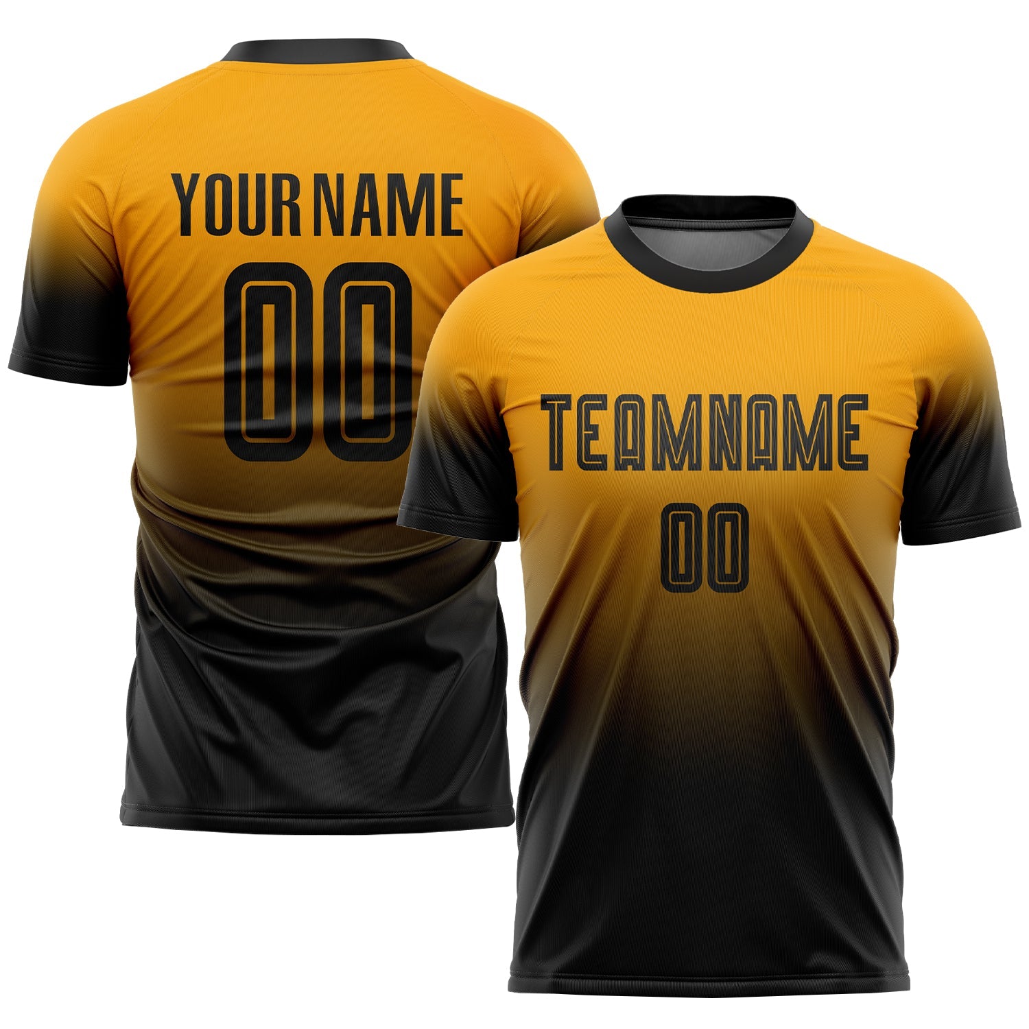 Custom Gold Black Sublimation Fade Fashion Soccer Uniform Jersey - Main View